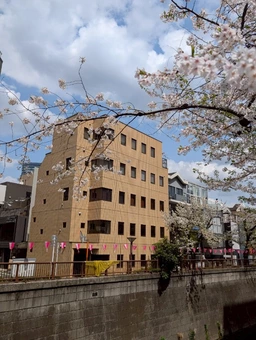 桜並木の目黒川沿い角地　春には窓から桜が望めます◎　外観