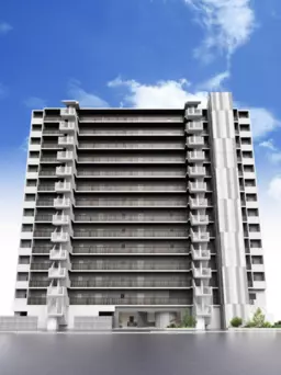 みなと通り沿い新築マンションの1階店舗外観
