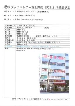 上野駅 徒歩4分 1F 現況:物販 その他居抜きなど物件 【飲食可(重飲食不可)】外観